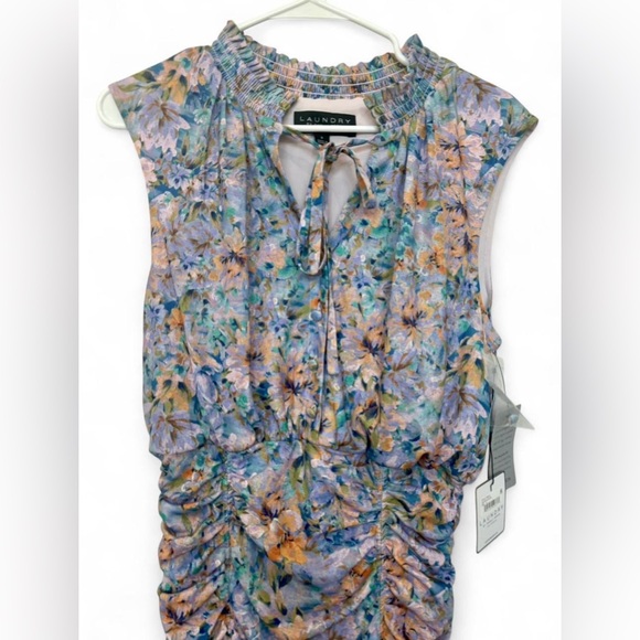 NWT Women's Laundry By Shelli Segal V Neck Floral Ruched Sleeveless Dress Size 8 - Picture 5 of 8